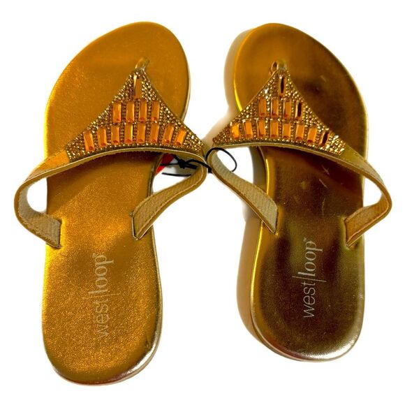 West Loop Gold Sandals Elegant Comfort Faux Jewel Women’s 5/6 - Picture 1 of 7